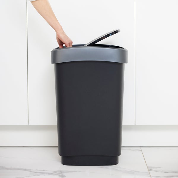 PROREGAL Klassischer Abfalleimer Für Innenbereich 50 Liter HxBxT 60 x 29,8 x 40 cm Kunststoff Schwarz-Silber