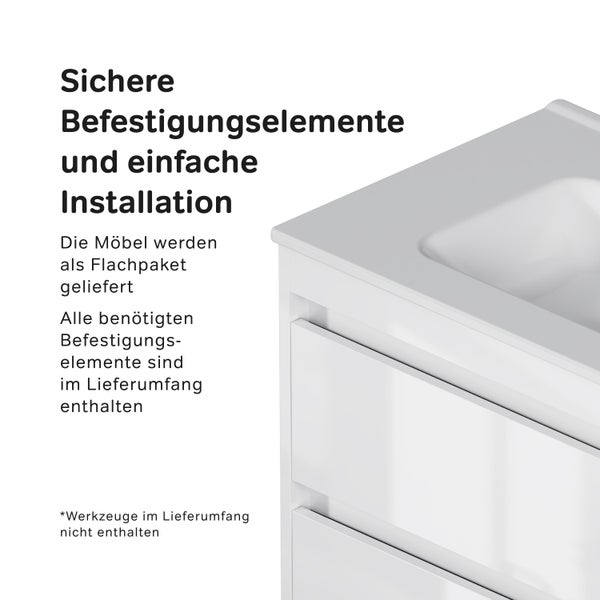Waschbeckenunterschrank mit Schubladen für sichere Befestigung und einfache Installation