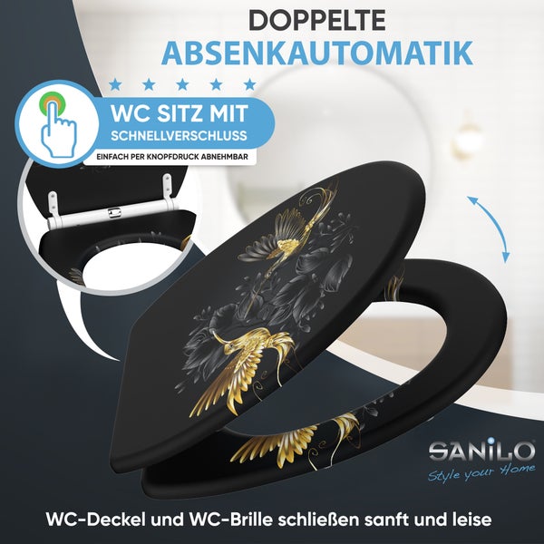 Sanilo WC Sitz mit Absenkautomatik und Schnellverschluss mit Vogel Motiv