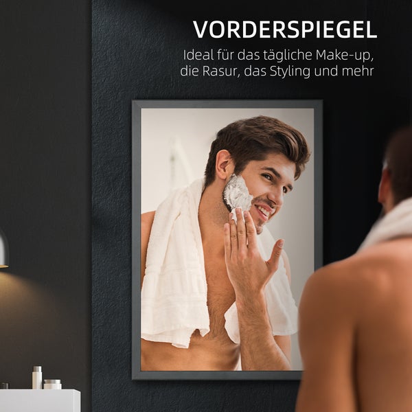 kleankin, Spiegelschrank, Badezimmerschrank, 40L x 12B x 60H cm, Edelstahl, Glas, Schwarz