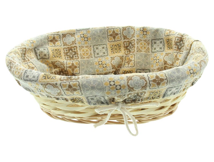 FRANK FLECHTWAREN | Füllkorb Mosaik, oval, HOLZSPAN, WEIDE, BAUMWOLLE, POLYESTER, 30 x 24 x 9 cm