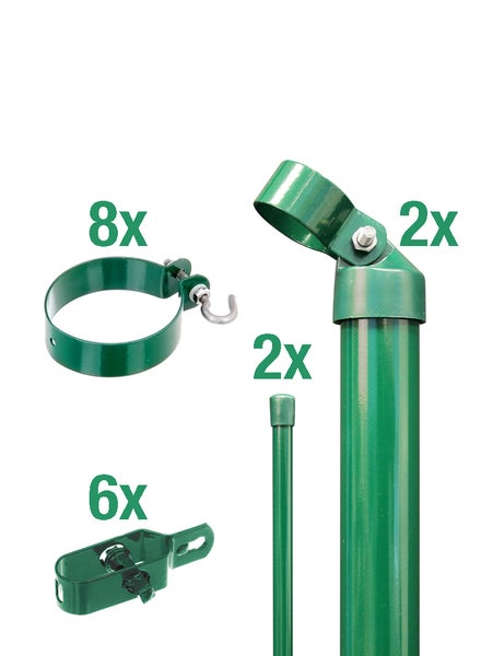 Set mit Metallpfosten, Schellen und Haken zur Befestigung von Sichtschutzmatten