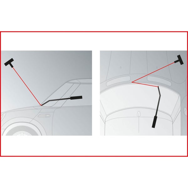 Schematische Darstellung eines Windschutzscheiben-Reparaturwerkzeugs am Auto