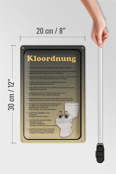 Blechschild Spruch 20x30cm Kloordnung Toilette WC Regeln