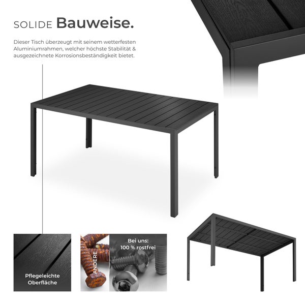 Gartentisch tectake Bianca 150 x 90 x 74,5 cm aus Aluminium und Kunststoff schwarz/schwarz