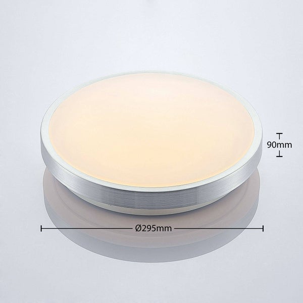 Runde LED-Deckenleuchte mit einem Durchmesser von 295 Millimetern und einer Höhe von 90 Millimetern.