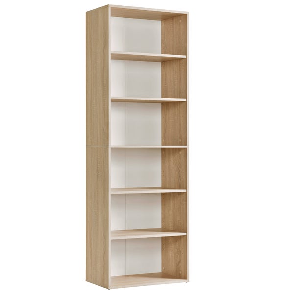 Regal Braun aus Holz, Holzregal, Aufbewahrungsregal, Kellerregal, Standregal, Bücherregal mit 5 Fächern und verstellbaren Einlegeböden, 60x180x34 (BxHxT in cm)