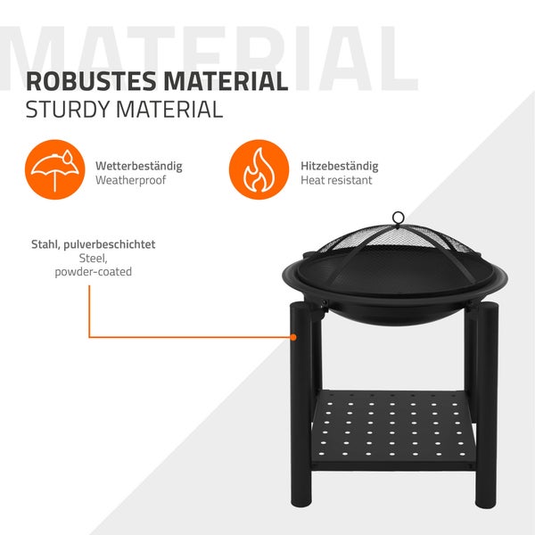 ECD Germany Feuerschale mit Funkenschutz & Grillrost, aus Stahl, Ø55 cm, robust, stabil & rostbeständig, für Garten/Heizung/BBQ, 2in1 Grill Feuerstelle Feuerkorb Feuerhaken Funkenfluggitter Schürhaken