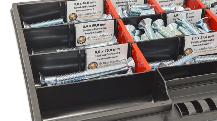 Senkkopfschrauben Sortiment M6-M8 // 10mm-70mm 160 tlg. Schraubenbox DIN 7991/ISO 10642 Bolzen Vollgewindeschrauben Maschinenschrauben Gewindeschrauben Senkkopfschrauben