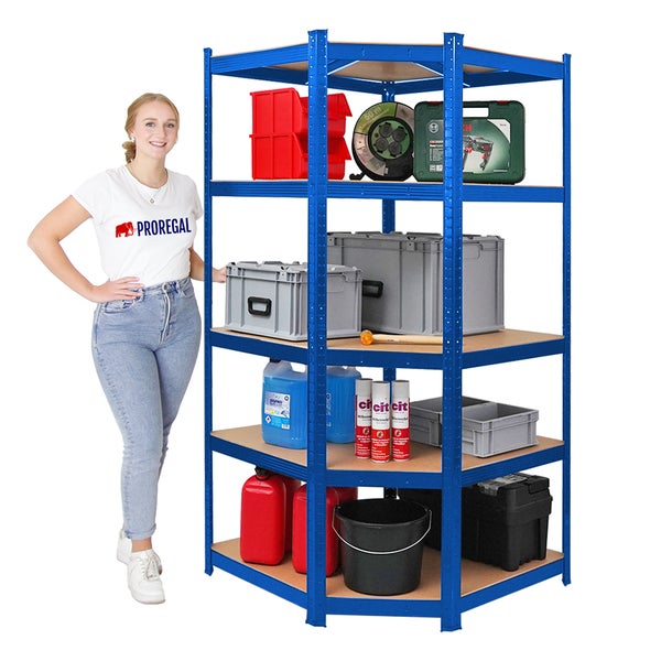 PROREGAL Eckregal Ragnar für Gesamtlast 875 kg HxBxT 180 x 90 x 60 Blau Kellerregal Steckregal Garagenregal Lagerregal
