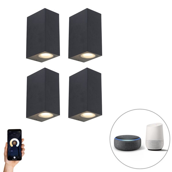 Set mit 4 smarten Wandlampen schwarz IP44 inkl. 8 WiFi GU10 - Baleno