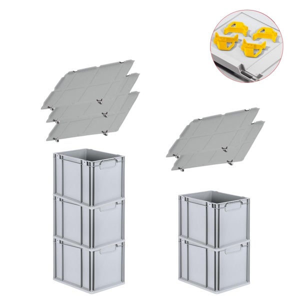 PROREGAL Spar Set 5x Eurobox Nextgen Economy Mit Auflagedeckel & 4x Schiebeschnappverschlüsse Gelb Griffe Geschlossen HxBxT 32 x 30 x 40 cm 30 Liter