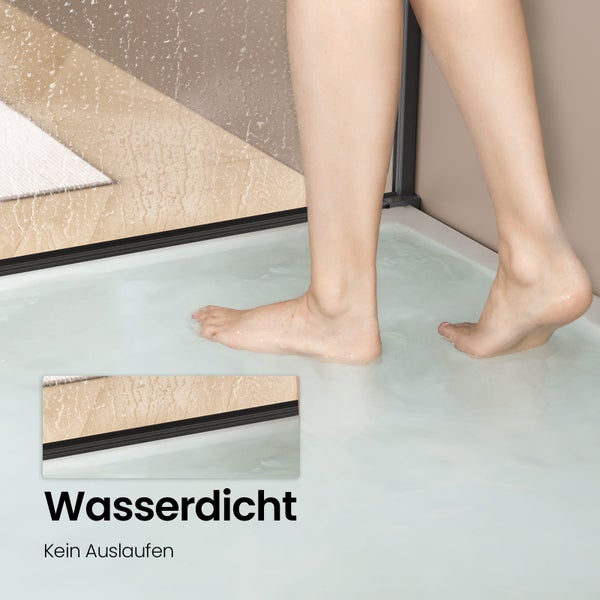 EMKE Walk-In Dusche 120x195 cm, ESG-Sicherheitsglas 8 mm, Nano-Beschichtung, schwarzer Rahmen, Ecklösung für Bad