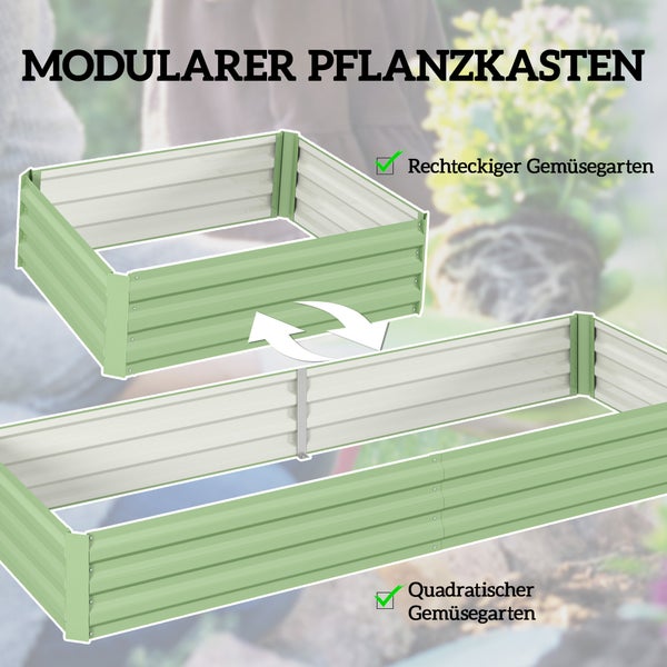 Outsunny Hochbeet Stahl, Pflanzbeet Frühbeet Gartenbeet Blumenkasten steckbar, Pflanzkasten Pflanzkübel Gemüsebeet 241x90,5x30cm für Garten Terrasse, für Blumen, Pflanzen, Obst, Gemüse, Grün
