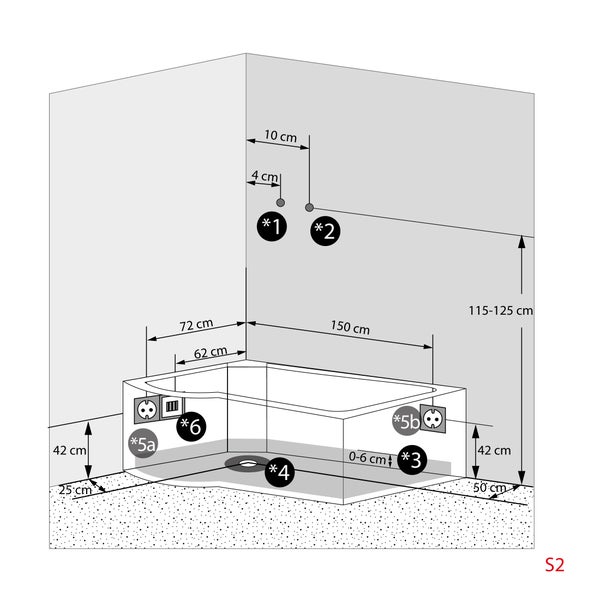 Komplettdusche und Badewanne Kombination mit Massagedüsen, Regenduschkopf und Glaswänden in einem modernen Badezimmer.