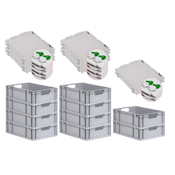 PROREGAL Spar Set 10x Eurobox Nextgen Economy Mit Scharnierdeckel & Grünen Schiebeschnappverschlüssen Griffe Offen HxBxT 17 x 40 x 60 cm 34 Liter