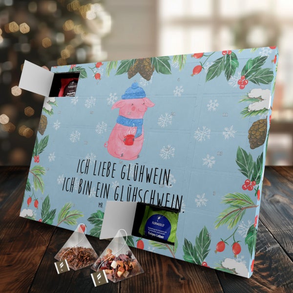 Mr. & Mrs. Panda Tee Adventskalender Schwein Glühwein - Blau Pastell