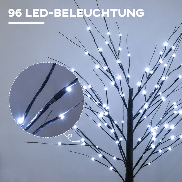 HOMCOM 150 cm Kunstbaum, Birkenbaum mit 96 LED, Kunstschnee, Weihnachtsbaum Birken, Weihnachtsdeko Kunstbirke für Party, Geburtstag, Hochzeit, Braun