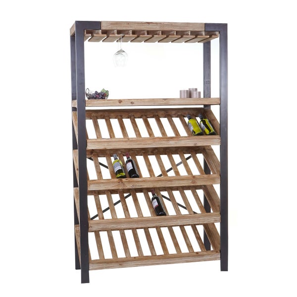 Weinregal mit Gläserhalter aus Holz und Metall
