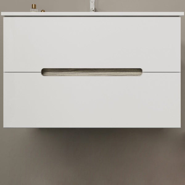 Badmöbel Set 80cm, 3-teilig, Holzopitk weiß und Mattgrau | Magnolia