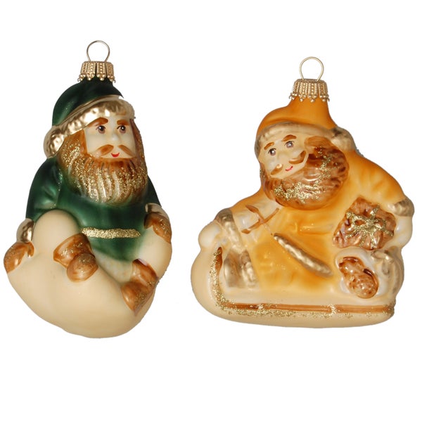 Countryfarben Gelb 10cm Weihnachtsmann-Set, mundgeblasenes Glas, handdekoriert (2), 2 Stck.