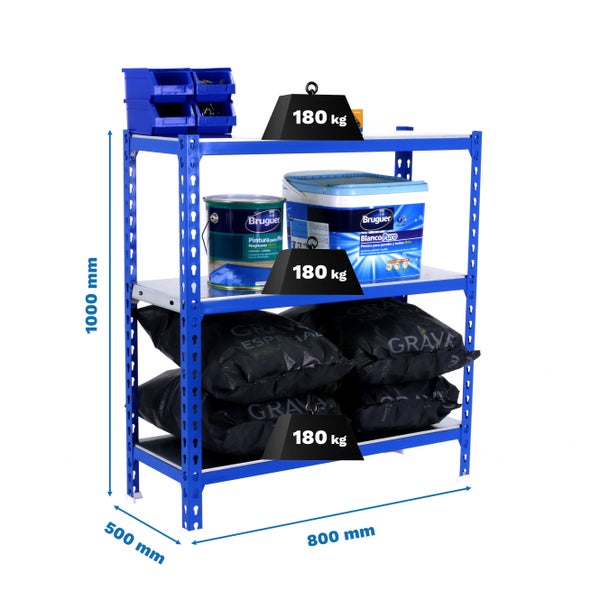 Schwerlastregal SMALL METAL SHARK | HxBxT 100x80x50cm | Fachlast 180kg | Blau-Verzinkt