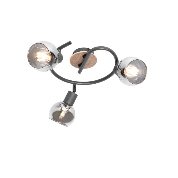 Deckenleuchte mit drei Leuchtenarmen und runden Lampenschirmen.