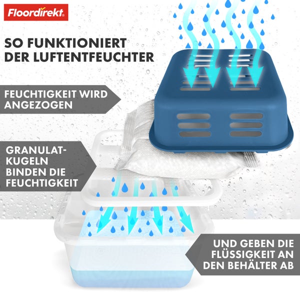FLOORDIREKT Luftentfeuchter im 4er Set - Nachfüllbare & wiederverwendbare Raumentfeuchter - Kuki - Blau