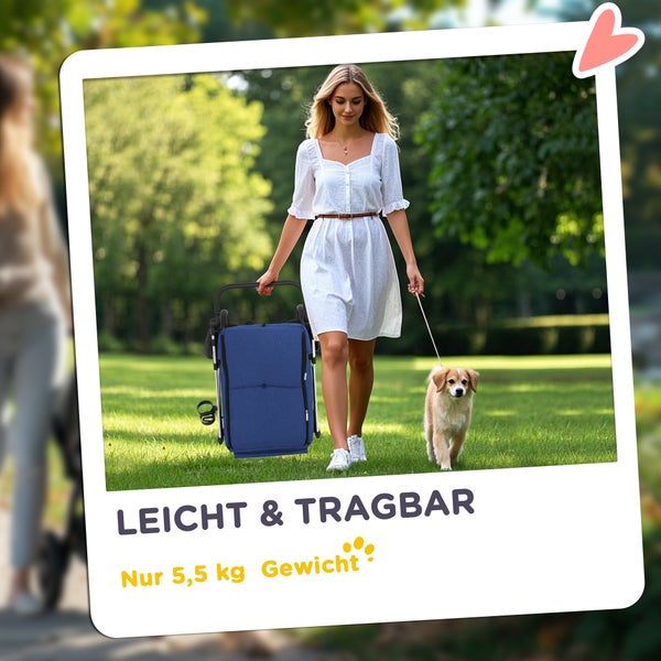 PawHut Hundewagen leicht Hundebuggy aus Aluminium klappbar für Hunde & Katzen bis 10 kg Katzenbuggy mit Kissen Netzfenstern Türen Aufbewahrungskorb Katzenwagen Buggy Dunkelblau