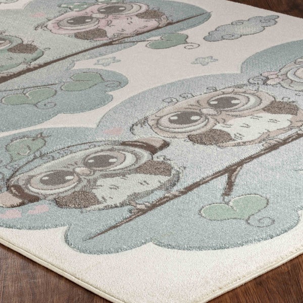 Teppich für Kinder Bunte Eulen Beige/Blau 200x275 cm SLEEPY BOO