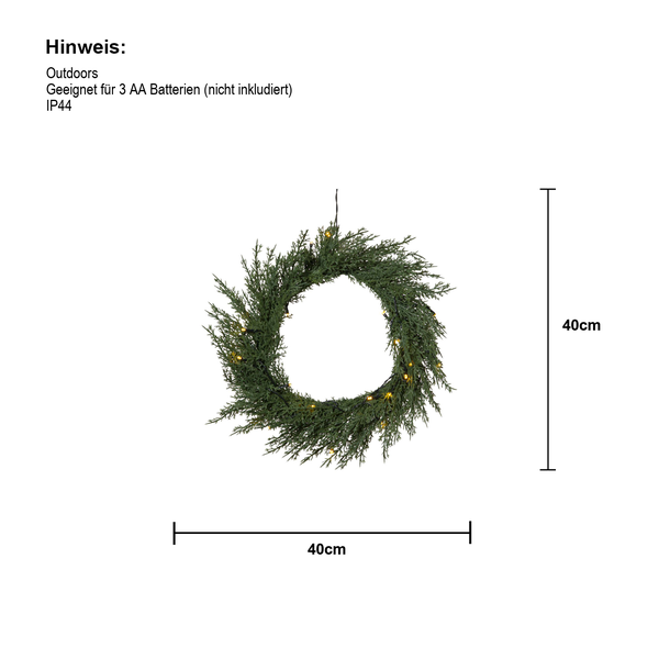 Tannenkranz mit Beleuchtung, 40 cm Durchmesser, für den Außenbereich geeignet