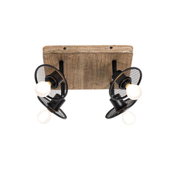 Deckenleuchte mit vier Lampen und Holzsockel