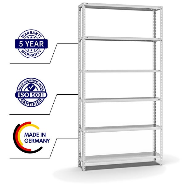 PROREGAL Fachbodenregal Schraubsystem Heavy-Duty Grundregal HxBxT 250 x 130 x 30 cm 6 Ebenen Fachlast 350 kg Beidseitig Nutzbar Lichtgrau