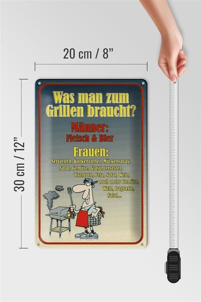 Blechschild Spruch 20x30cm Grillen Männer Fleisch Bier