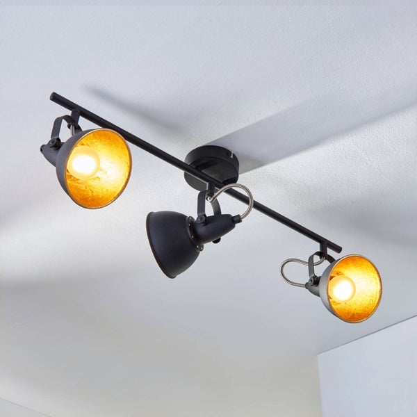 Lindby Deckenlampe Schwarz Gold, Deckenstrahler Metall schwenkbar & drehbar 3 x E14 max. 40W ohne Leuchtmittel LED Deckenleuchte Deckenspot