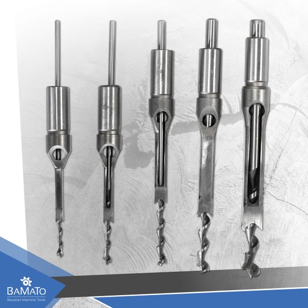 Verschiedene Vierkantlochbohrer aus Metall im Überblick