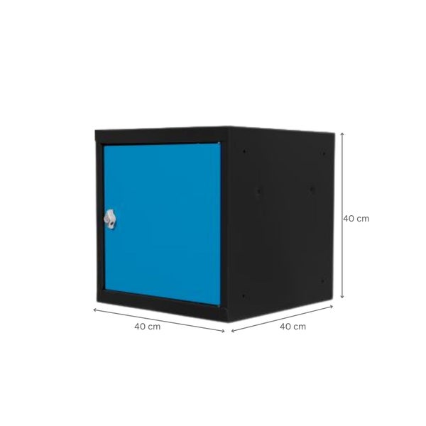 PROREGAL Schließfachwürfel Blocky mit Drehriegelschloss für Vorhängeschloss | HxBxT 40x40x40cm | Anthrazit/Lichtblau | Tresor, Schließfach