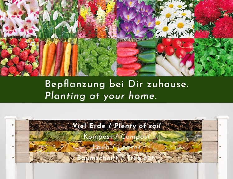 WONDERMAKE - Großes Hochbeet aus Holz für Garten Balkon Terrasse, Pflanzkasten Bausatz XL rechteckig schmal mit Vlies-Folie, Kräuterbeet Pflanzenkasten, weiß grau anthrazit