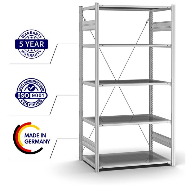 PROREGAL Profi Lagerregal Stecksystem T-Profil Grundregal HxBxT 200 x 100 x 60 cm Fachlast 125 kg Verzinkt