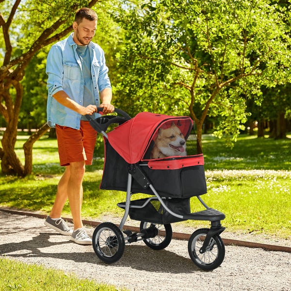 PawHut Hundewagen Hundebuggy Katzenbuggy Pet Stroller mit 3 Rädern klappbar Hunde Katze Oxford Rot+Schwarz 109,5 x 54,5 x 106,5 cm
