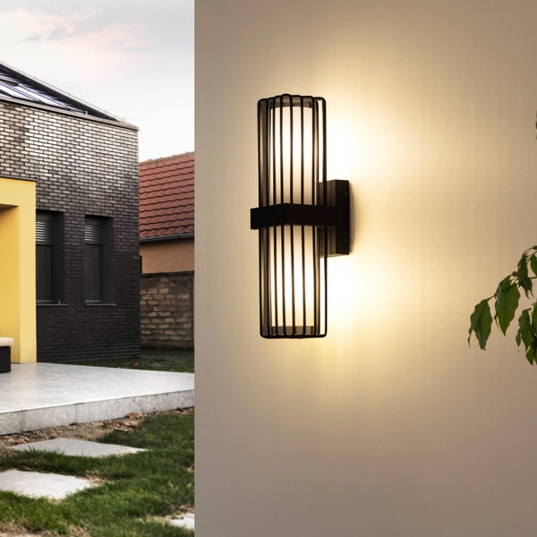 Lucande Wandleuchte außen Chandan (spritzwassergeschützt (Modern) in Schwarz aus Aluminium (2 flammig, E27) - Außenwandleuchten Wandlampe Led Außenlampe Outdoor für Außenwand/Hauswand