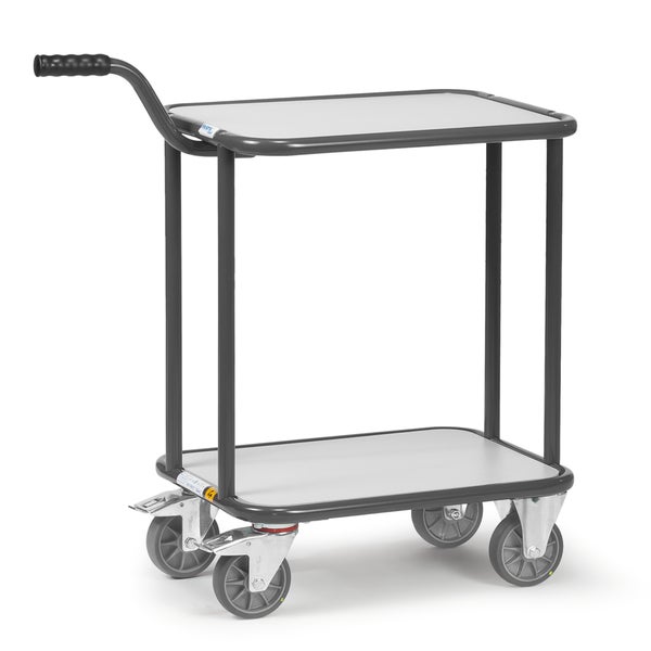 Etagenwagen mit zwei Ablageflächen und vier Rollen