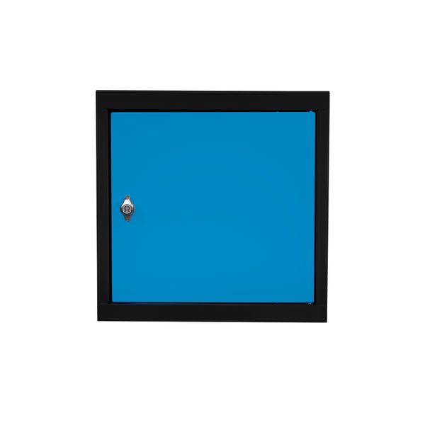 PROREGAL Schließfachwürfel Blocky mit Drehriegelschloss für Vorhängeschloss | HxBxT 40x40x40cm | Anthrazit/Lichtblau | Tresor, Schließfach, Schlüssel