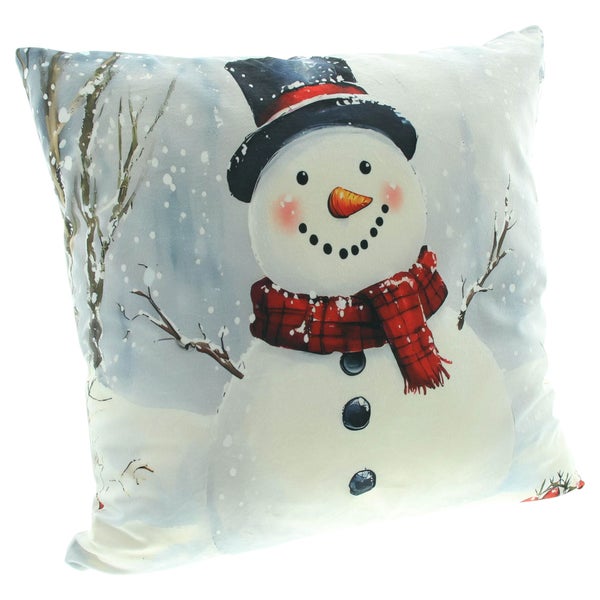 Quadratisches Dekokissen mit Schneemann Motiv für die Weihnachtsdekoration