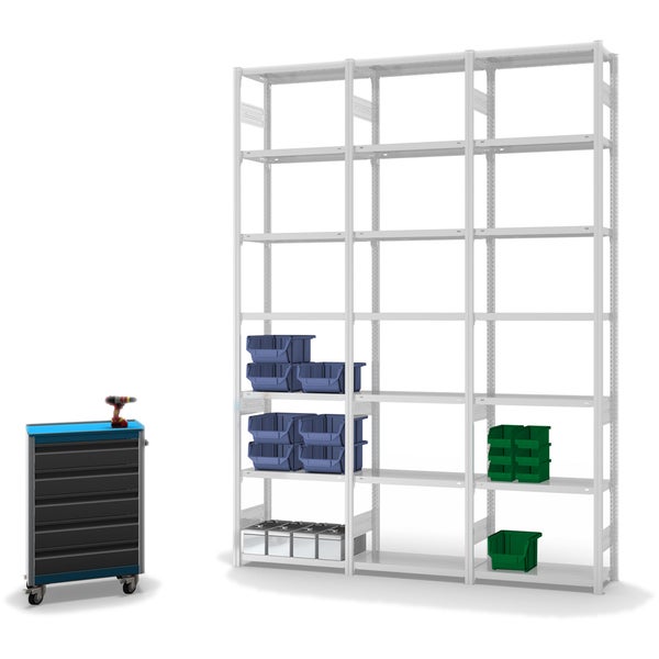 PROREGAL Fachbodenregal Stecksystem T-Profil Light-Duty Grundregal HxBxT 300 x 75 x 30 cm 7 Ebenen Fachlast 150 kg Beidseitig Nutzbar Lichtgrau