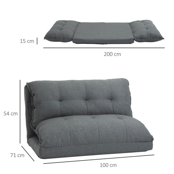 HOMCOM Bodenstuhl 2-in-1 Bodensofa Schlafsofa 13 Positionen Verstellbare Rückenlehne für Wohnzimmer Leinen 100 x 71 x 54 cm Grau