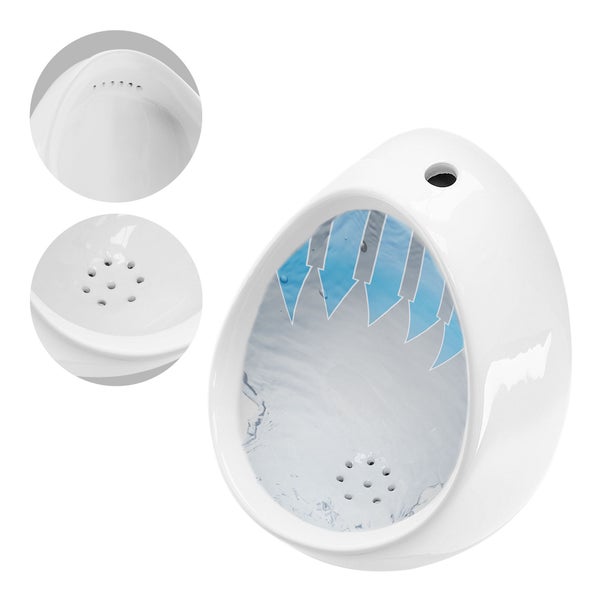 ECD Germany Urinal Zulauf von Oben Weiß, Hochwertige Keramik Pinkelbecken, Modernes Design Pissoir, 35 x 42 x 30 cm, Rund, Spülrand Geschlossen, Ablauf nach hinten, WC-Urinal Absaugeurinal Becken