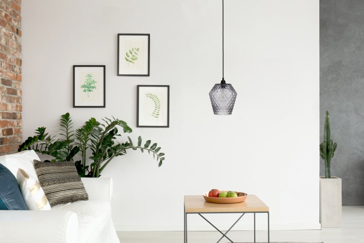 Moderne Glaslampe Grau, Rauten muster 27 cm | Wohnzimmer Esszimmer Leuchte