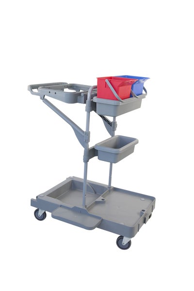 Reinigungswagen mit Eimern und Ablageflächen