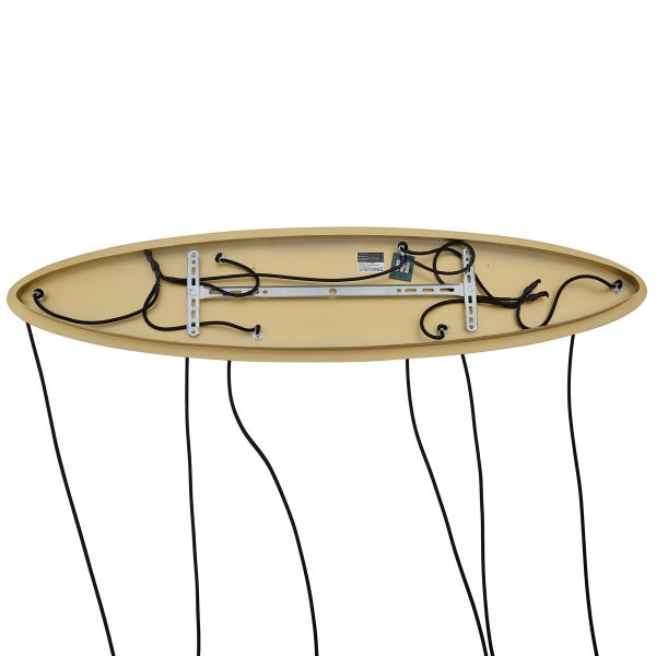 Detailansicht einer ovalen Deckenleuchte mit Kabeln